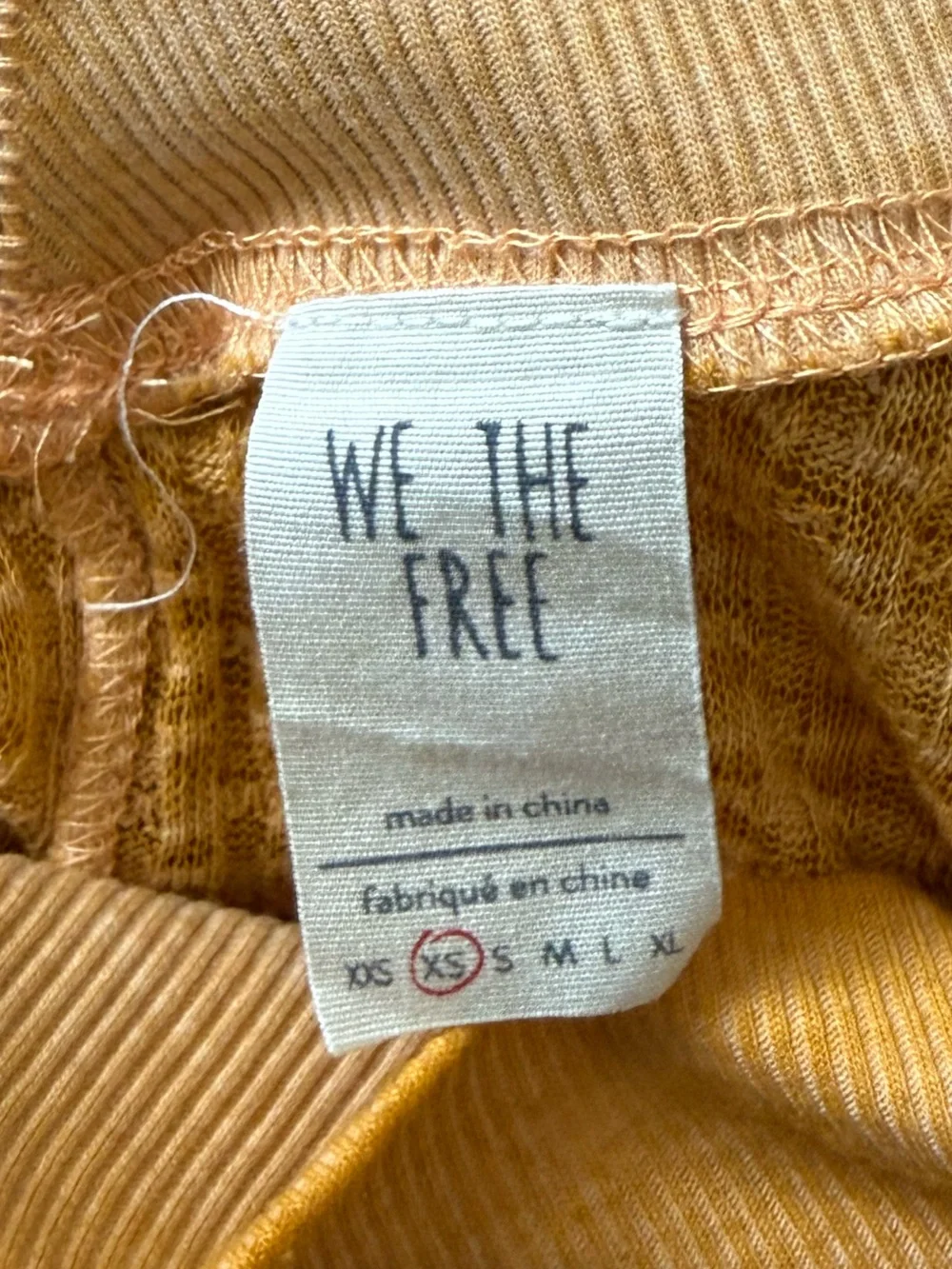 We The Free Thermal Waffle Knit Top Women’s XS Mustard V Neck Oversized Boho